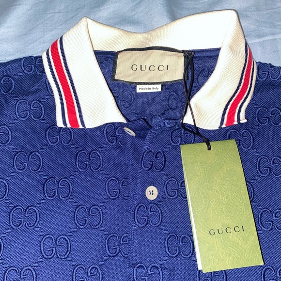 【送料&関税込】Gucci Navy Blue Stretch Cotton Blend Polo Sh GG stretch cotton polo in dark blue cotton piquet | GUCCI® US